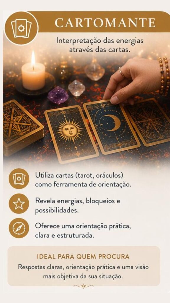 Diferença entre médium, vidente e cartomante explicada com infográfico espiritual